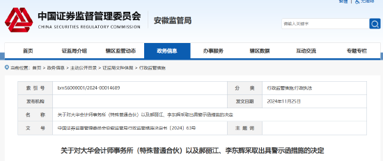 事关三只松鼠年报审计 大华所及两名会计师被出具警示函！半年前被暂停证券业务6个月